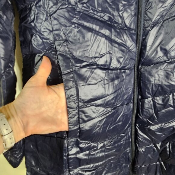 CALVIN KLEIN PACKABLE Lightweight Premium DOWN PUFFER JACKET Sz M Navy w/Bag - Picture 9 of 16